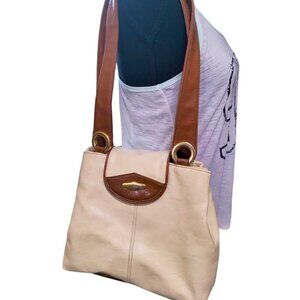(870)Capezio Vtg Cream & Brown Shoulder Bag